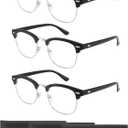 CCVOO 3 Pack Reading Glasses Blue Light Blocking, Retro Semi Rimless Readers for Men Women, Round Eyewear Filter UV400