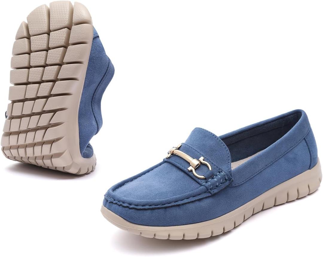 Bernal Loafers for Women Casual Moccasins Women's Comfortable & Lightweight Breathable Slip on Flat Shoes (7, Blue)