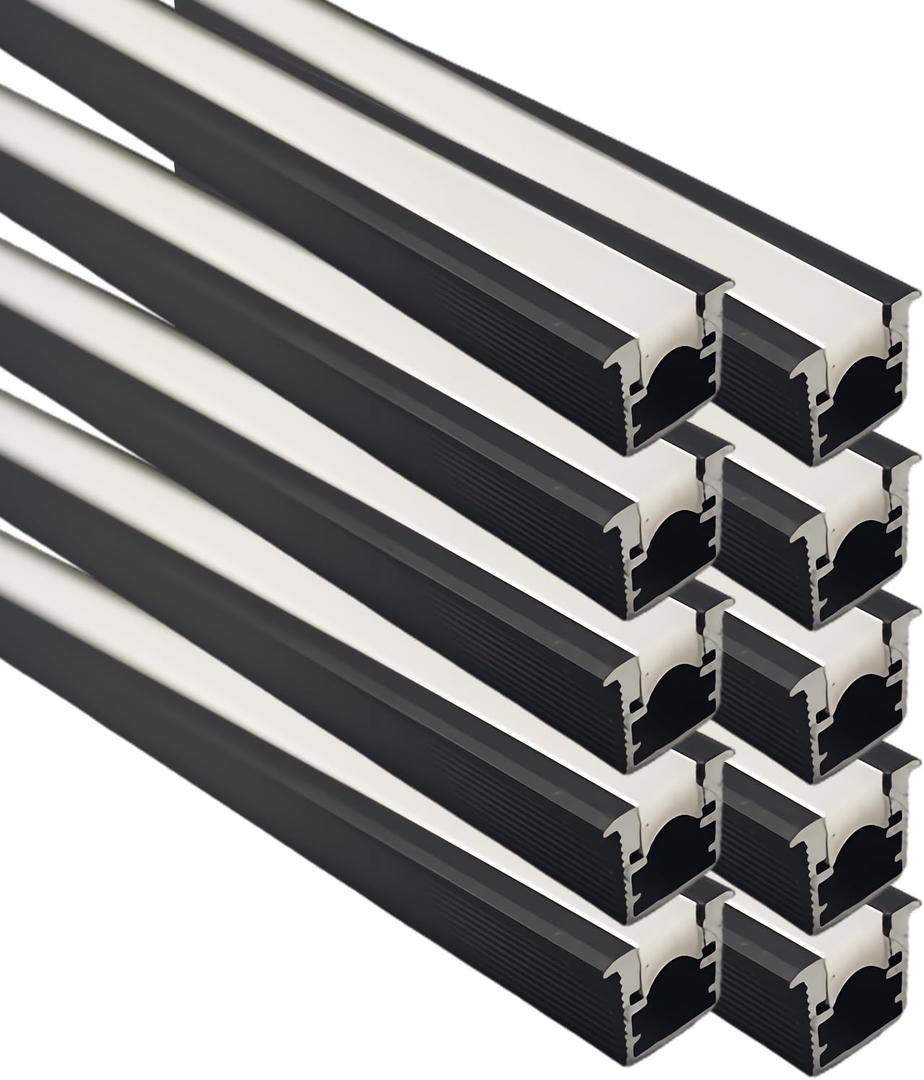 JARBIH 10PACK 1M Led Aluminum Profile, 10x10mm U Type Aluminum Channel Diffuser with Milky Silicone Cover, Kitchen Cabinet Closet Lamp LED Strip Shelf Light Channel Holder(Black)