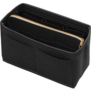 DailyPlus Purse Organizer Insert with Zipper Felt Bag Organizer Handbag Organizer Insert Bag In Bag Organizer with Key Chain for Tote Fits LV Speedy Neverfull Longchamp Rose XLarge (Small, Black)