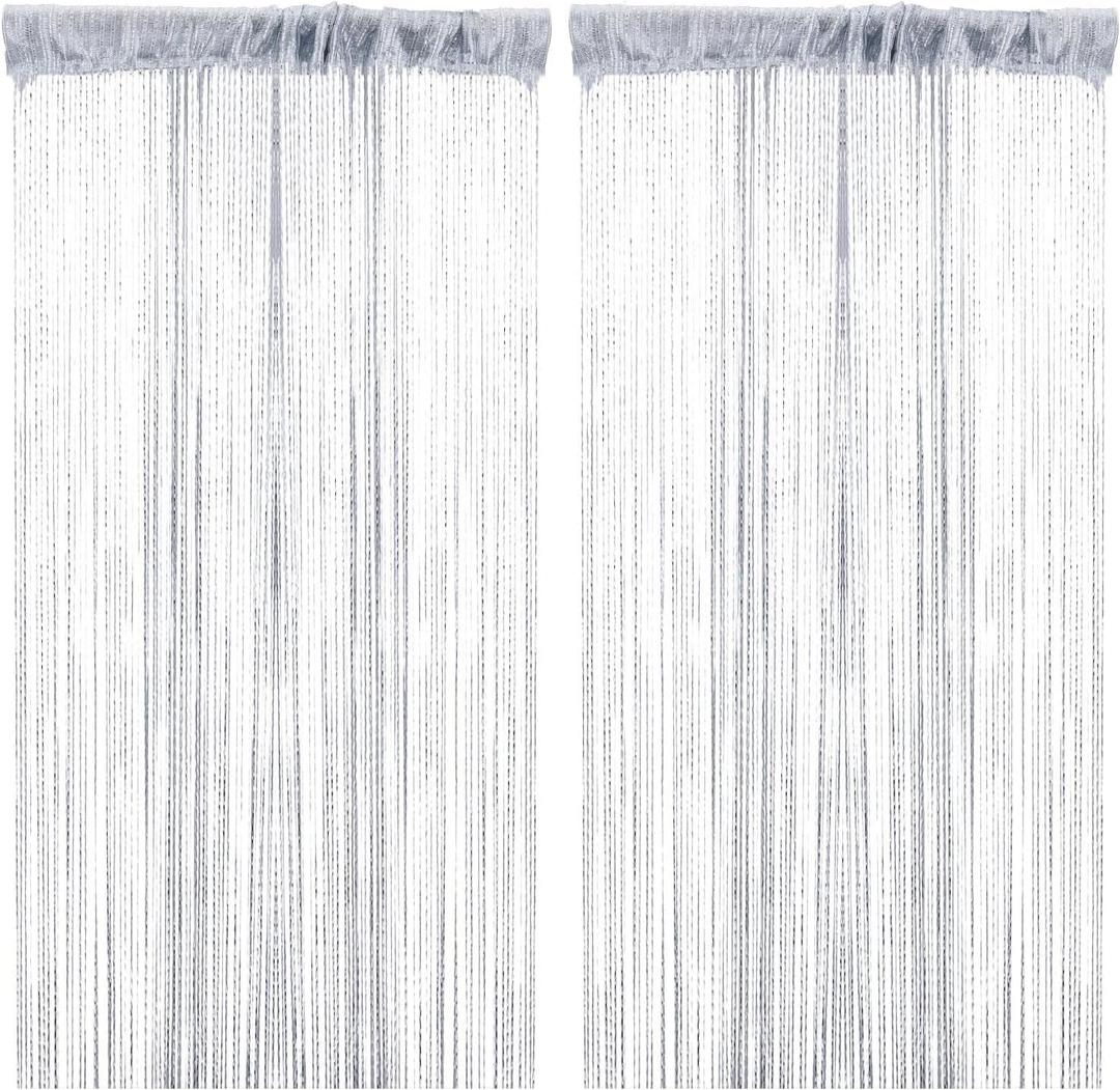 2 pcs Decorative Door String Curtain, 39 x 79 inch Hanging Wall Panel Fringe Window Room Divider Blind for Window Entrance Closet Wedding Coffee House Bedroom Privacy Decor (COLOR:Silver Grey)