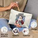 Chinoiserie Christmas Santa Makeup Bag for Women, Blue and White Merry Christmas Cosmetic Bags, Xmas Grandmillennial Holiday Zipper Makeup Pouch for Purse
