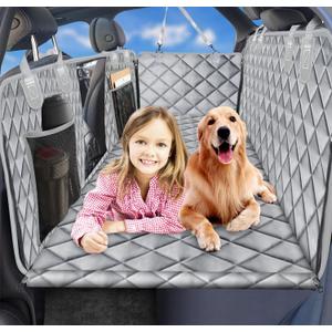 URPOWER XL Dog Back Seat Extender for Crew Cab Truck, Hard Bottom Dog Car Seat Cover Waterproof Dogs Car Hammock Pet Backseat Bed, Pet Truck Accessories for F150 / RAM 1500/ Tundra Crew Cab (Grey)