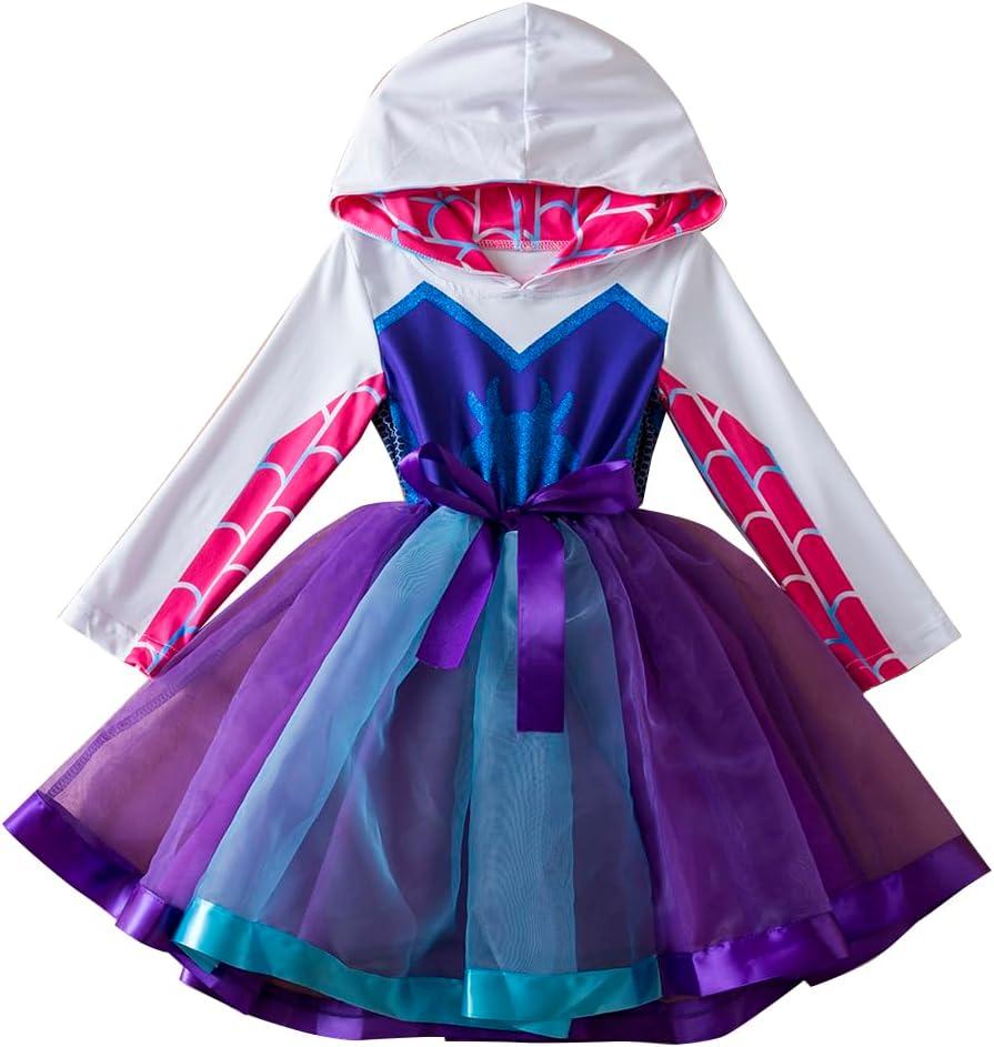 Tutu Costume for Girls Spider-Man Spider-Gwen dress Girls Cosplay dresses (6 Years, White)