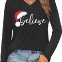 Christmas Shirts for Women Merry and Bright Christmas Shirt Christmas Tree Graphic V Neck Long Sleeve Tops (Large, Dark Grey)