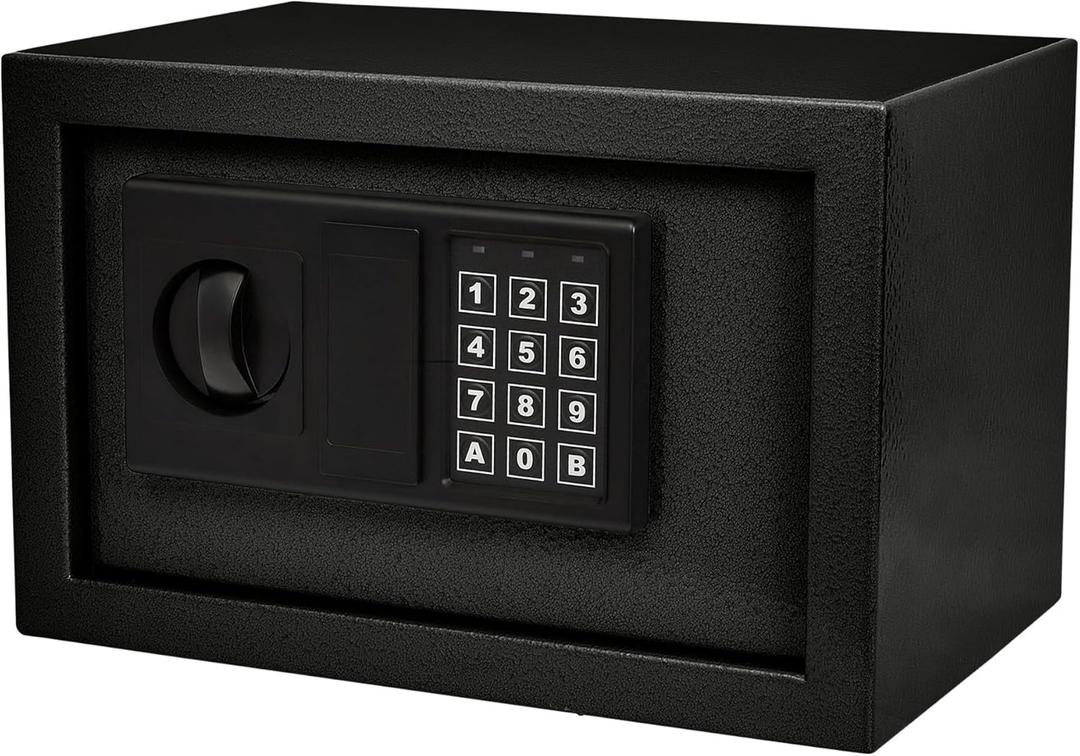 Digital Safe - Electronic Steel Safe with Keypad and Manual Override Keys - Protect Money, Jewelry, Passports - For Home, Business by Stalwart (Black), 12.2" (L) x 7.9" (W) x 7.9" (H)