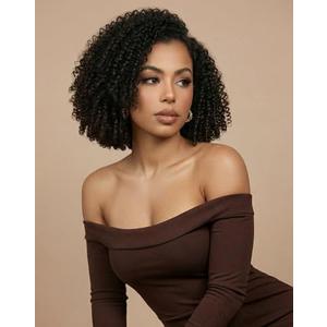 The fox Kinky Curly Half Wig Human Hair with Melted 4C Kinky Edges, Glue less 3C/4A Wigs, Flip Over Drawstring Zero Leave-Out Protective Style, 180% Density 14 Inch Natural Color