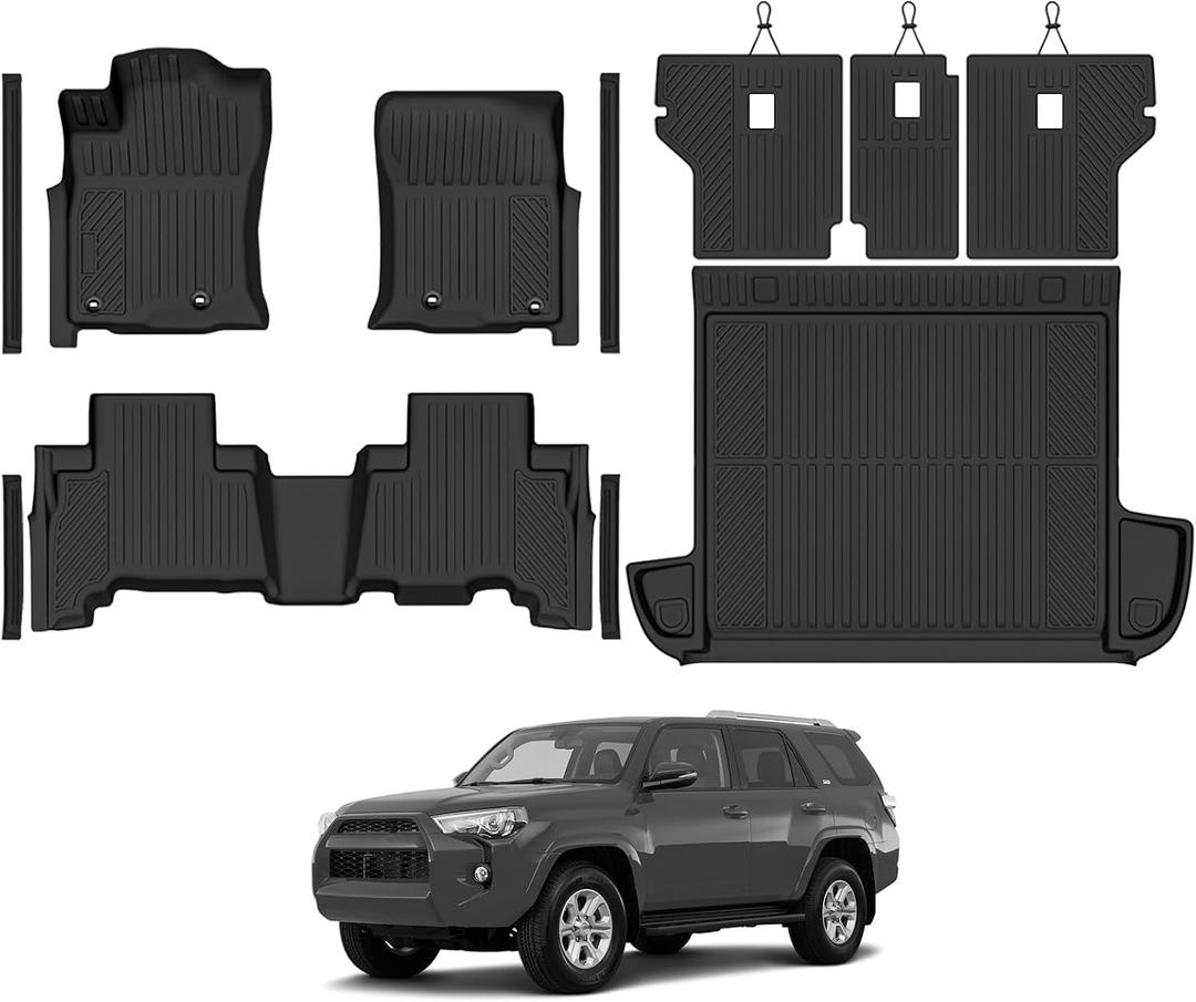 All Weather Floor Mats for 2013-2024 Toyota 4Runner 5 Seats | Custom Fit for Toyota 4Runner TPE Floor Mats, Cargo Mat, Backrest Mats, Door Sill Guards Accessories