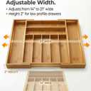Expandable Bamboo Silverware Drawer Organizer – Adjustable 21" Wide Wooden Utensil Tray with 9-Compartments, Large Kitchen Flatware & Spoon Holder, Natural Solid Wood for Drawers
