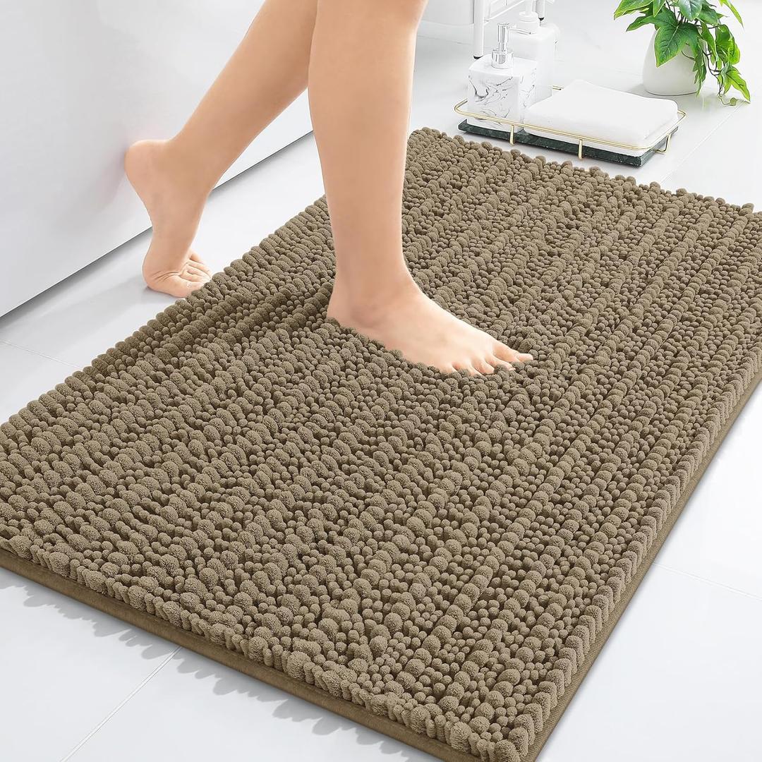 Arotive Luxury Chenille Bathroom Rug Mat, Extra Soft Thick Absorbent Shaggy Bath Rugs, Non-Slip Machine Wash Dry, Plush Bath Mats for Bathroom, Shower and Tub, 30x20, Camel