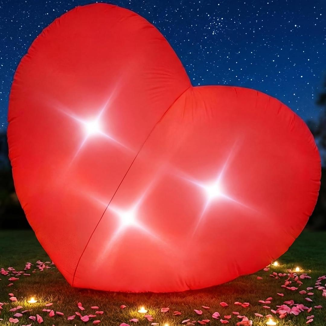 10 ft Valentine's Inflatable Heart Outdoor Decoration with LED Light, Giant Blow up Red Yard Decoration for Valentine's Day Engagement Wedding Anniversary, Romantic Garden Yard