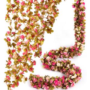 Artificial Flower Garland 8pcs 8.2ft Rose Vine Decor, Champagne Pink Flower