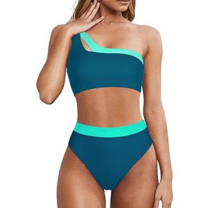 MOOSLOVER Women Cutout One Shoulder High Waisted Bikini High Cut Two Piece Swimsuits(M)