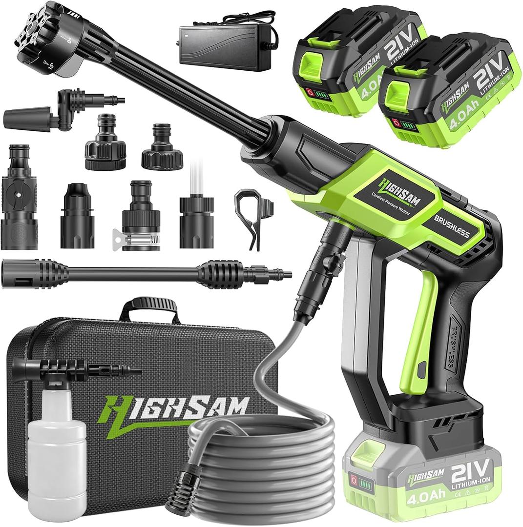 Highsam Cordless Handheld Washer,1500PSI Brushless Portable Cleaning Tool | 24000mAh Batteries,6-in-1+Rotating Nozzle, Foam Cannon,Battery Operated Washer with 16.4FT Hose for Car Home Patio Garden