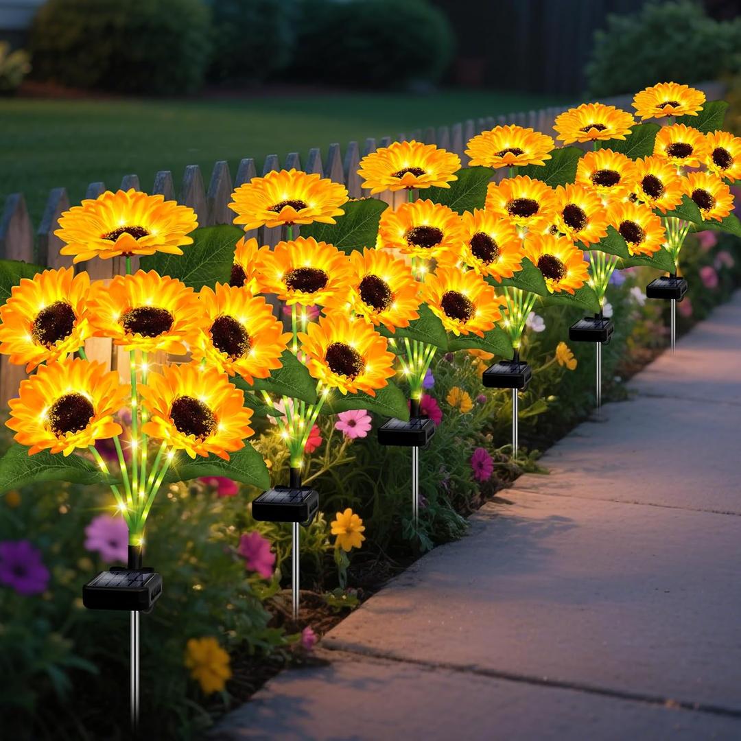 6 Pack with 36 Sunflower Lights,Solar Lights Outdoor Garden Decor,Solar Flowers Lights Waterproof,Sunflowers Birthday Gifts for Mom Women Grandma,Decorative Stakes Lights for Landscape Yard Patio Lawn