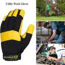 WESTWOOD FOX Gardening Working Gloves Leather Safety Thorn Proof Gloves for Mens & Women Flexible Heavy Duty Mechanic Gloves (Small, Yellow)
