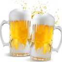 2 x 34fl.oz/1L Large Heavy Glass Beer Mug Set of 2 with Handle