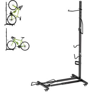 Vertical Bike Stand with Wheels, Space-Saving Freestanding Bike Rack, 360 Moveable Adjustable Height Indoor Bike Storage for Garage & Apartment, Floor Bike Parking Holder for Bikes up to 22-29