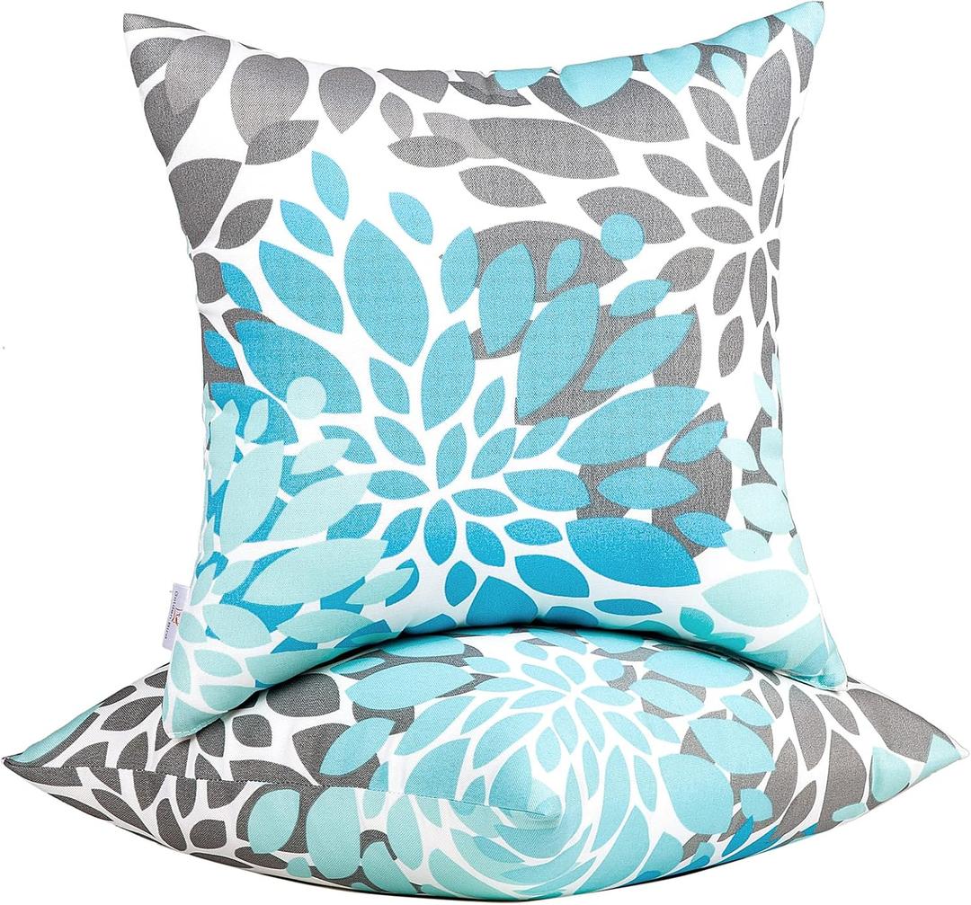 JMGBird Water-Resistant Outdoor Pillows Set of 2, 18x18 inch Durable Sky Blue Mandala Pattern Throw Pillows with Inserts for Patio Furniture, 2 Count