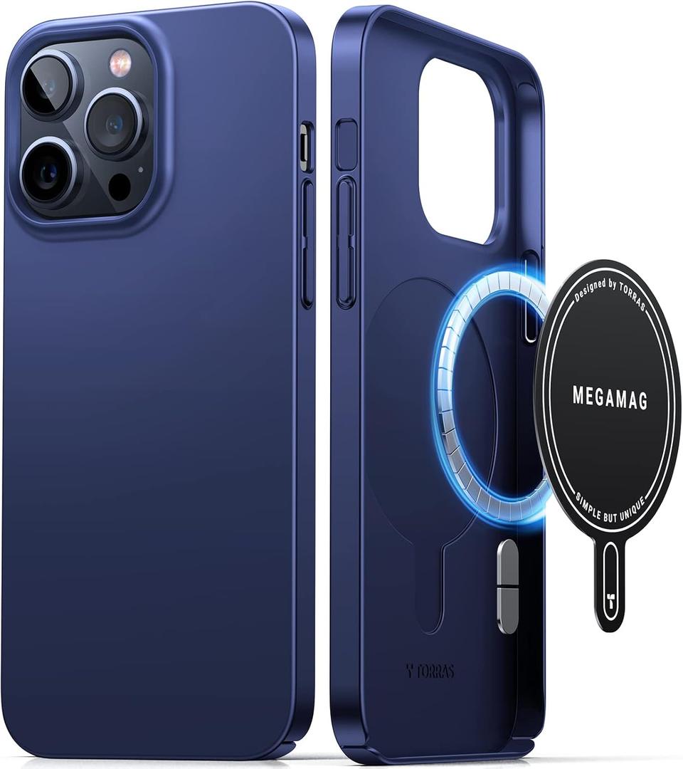 TORRAS Magnetic Slim-Fit for iPhone 15 Pro Max Case, Ultra-Thin 15 ProMax Phone Case Compatible with MagSafe, Lightweight Anti-Scratch Matte Hard iPhone 15 ProMax Case 6.7 inch OriginFit, Navy Blue