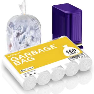 Bathroom Trash-Bags 5-Gallon Garbage Bag - Strong Unscented Clear White Plastic Unscented 160 Counts Disposable Can Liners for Restroom Kitchen Car Waste Basket Heihaily, 5 Roll