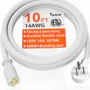 HUANCHAIN 14 Gauge 10 FT Flat Plug Extension Cord White Indoor Outdoor, Heavy Duty 3 Prong Grounded Low Profile Extension Wire Flexible, 15A 1875W 125V 14AWG SJTW, ETL Listed