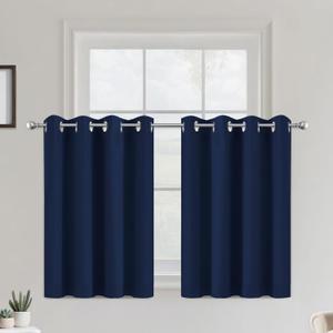 COSVIYA Grommet Blackout Room Darkening Navy Blue Curtains 36 inch Length 2 Panels,Thick Polyester Light Blocking Insulated Thermal Window Curtain Drapes for Bedroom/Living Room,52x36 inches