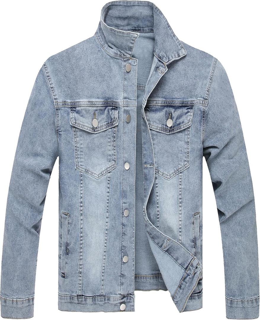 LZLER Mens Denim Jacket Stretchy Slim Fit Long Sleeve Jean Jacket for Men (XX-Large, Grey Blue)