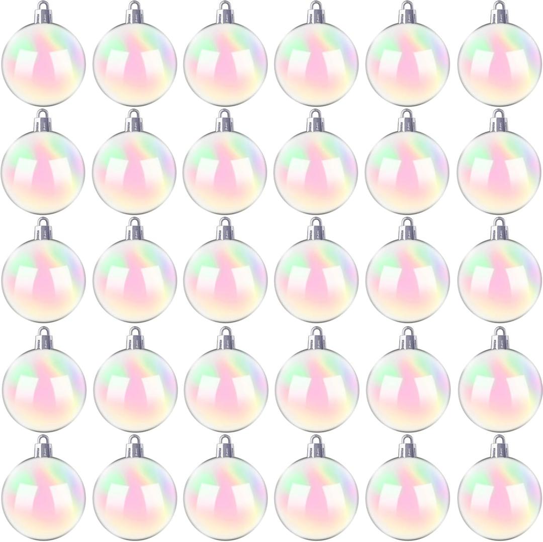30 PCS Iridescent Ornaments Balls,2.36 Inch Clear Christmas Rainbow Ball,Plastic Hanging Bubble Ornaments Balls for Christmas Tree,Party,Home Decor