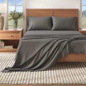 Flannel Sheet Set California King Size - Heathered Cotton Blend, Double-Brushed, Winter Bed Sheets - Ultra-Soft, Cozy, 4-Piece Rustic Bedding Set (Heathered Dark Grey)