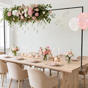 Fomcet Over The Table Rod Stand with Clamps 13"-42'' Tall 29"-98" Length Metal Black Adjustable Table Arch Hanging for Wedding Birthday Party Christmas Anniversary Decoration