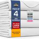 Utopia Bedding Washable Underpads 34" x 52" (Pack of 4), Waterproof Reusable Heavy Absorbency Incontinence Bed Pads for Adults, Kids, Elderly and Pets, Bedwetting Pads for Sofa and Couch (White)