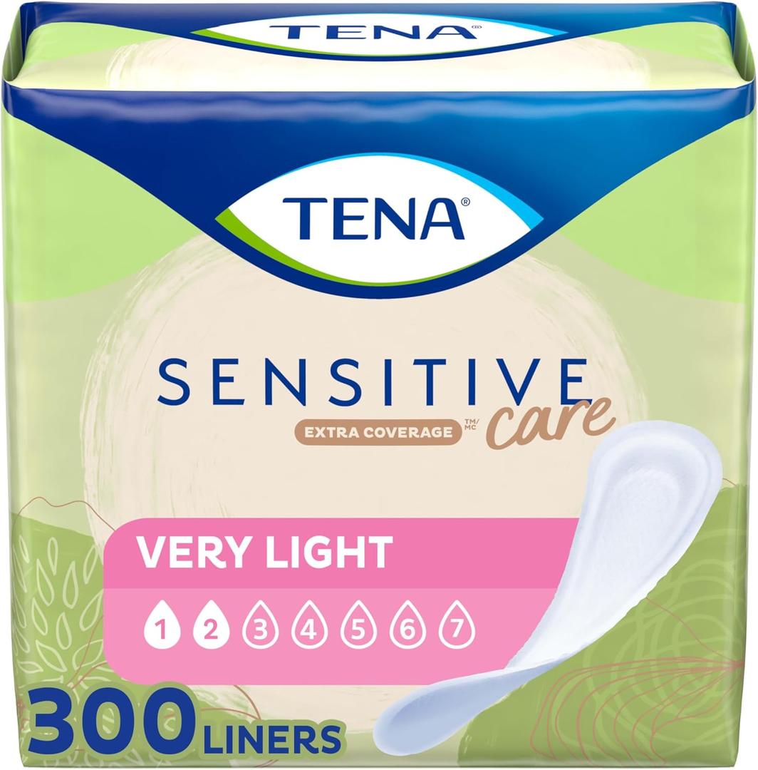 TENA Sensitive Care Panty Liners for Women, Very Light Absorbency, Extra Coverage, Sensitive Care - 300 Count