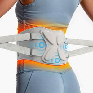 Cordless Heating Pad for Back Pain Relief, Lower Back Massager with Heat & Rechargeable Built-in Battery, Portable Wearable Brace with Extension Strap, Muscle Relaxation for Men Women