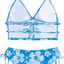 Floerns Women's Tankinis 2 Piece Floral Print Halter Tie Back Crop Top and Bottoms Bikini Set (Blue, XL)