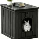 Rabbit Hideout Small Animal Habitat,Litter Box Enclosure Resin Weatherproof Black Bunny House, Multi-Functional Small Pet Hutch for Indoor/Outdoor Use, Ideal for Large Rabbits, Guinea Pigs & Ferrets