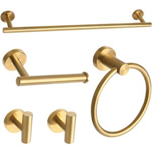 Brushed Gold Bathroom Hardware Accessories Set 5 Piece, Stainless Steel Bath Towel Bar Set 24 Inch, Toilet Paper Holder, Towel Ring Holder, Towel Rack Set, Gold Bathroom Accessories Kit