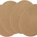 4 Pack Oval Woven Placemats, Jute Plate Chargers Rattan Woven Placemats 11.45x15.58 Wicker Place mats Farmhouse Boho Braided Heat Resistant Outdoor Plate Mats Patio Tablemats for Dinning (Honey Brown)