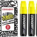 Coogert 3Pcs Yellow Jumbo Poster Markers, 15MM Thick Permanent Acrylic Graffiti Markers, Wide Tip Paint Marker for Canvas, Posters Board, Fabric, Window, Glass, Wood, Teachers,Banner painting supplies