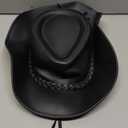 HADZAM Block Grain Leather Cowboy Hat for Men Women Shape able into Out Back hat Durable Leather Hats for Men | Western hat (X-Large, Black)