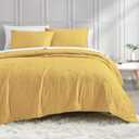 BOURINA Embroidery Quilt Set 3-Piece Oversized Queen Quilt Set Pre-Washed Microfiber Ultra Soft Lightweight Star Embroidery Bedspread Coverlet Set, Mustard