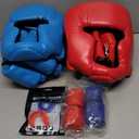 Kanayu 12 Pcs Kids Boxing Equipment Set for Beginners Ages 6-18 Years Including Boxing Helmet and Gloves Hand Wraps Sport Mouthguards Taekwondo Sparring Gear for Kids and Children (Blue, Red)