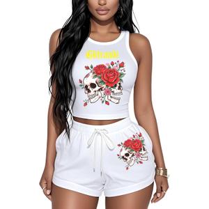 Glitrandi 2 Piece Sets For Women Summer Outfits Fashion Print Sleeveless Womens Tank Tops (White, L)