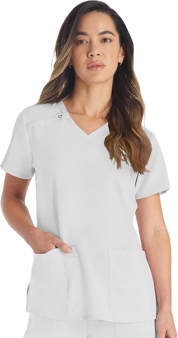 Dickies Women's Scrub Top V-Neck Top with 2 Pockets, Moisture Wicking and 360° Stretch Fabric - DK615 (White, XL)