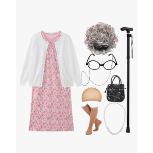 EBYTOP 2023 Old Lady Costume for Kids Granny Dress Halloween Accessories for Girl