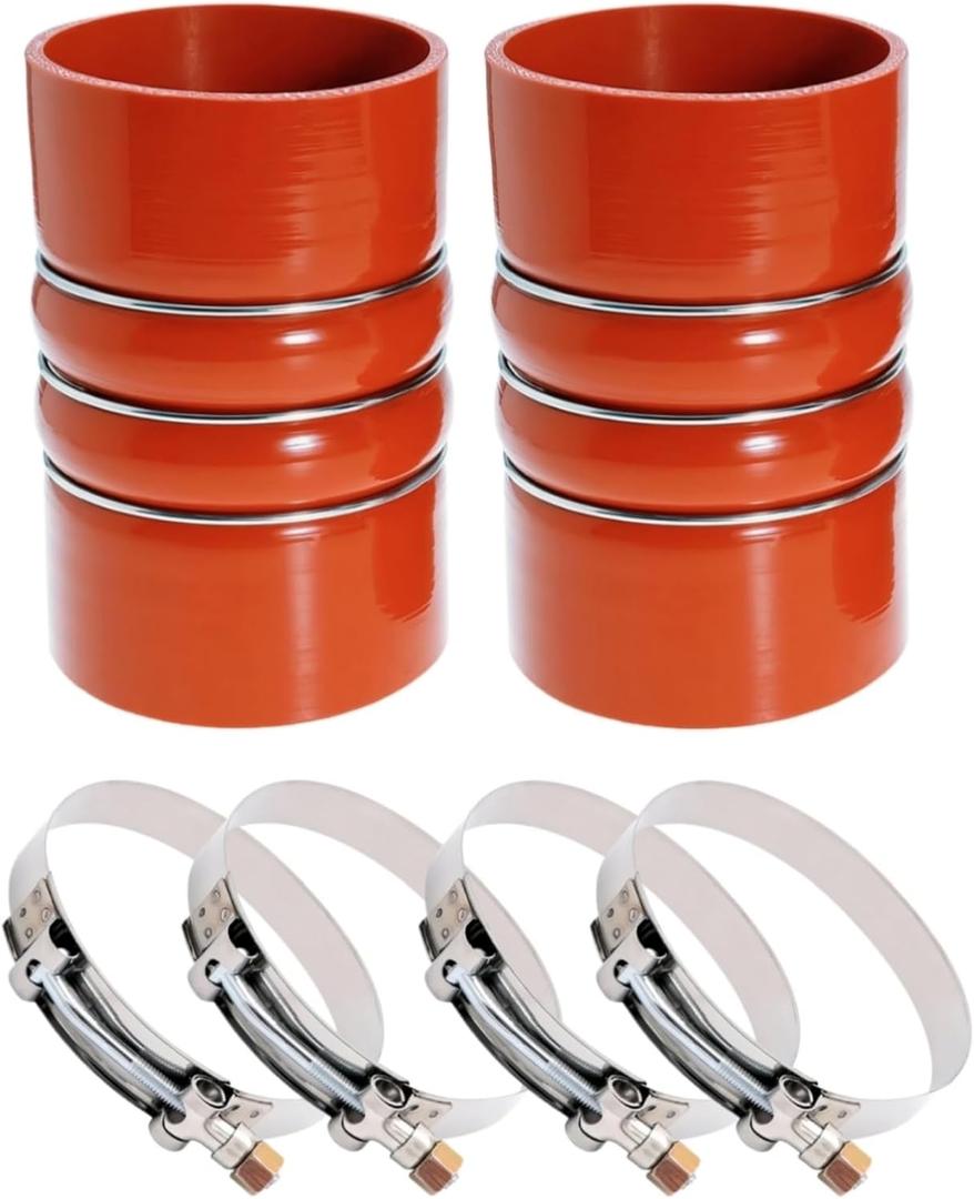 LSDZWORK Silicone Charge Air Cooler Hump Hose 4" X 6" Heavy Duty Intercooler Hoses Boot Kit with T-bolt Clamps Set for Class 7 & 8 Trucks and Semi Trucks, 2PCS (Red)