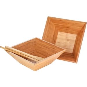 Heim Concept Bamboo Salad Bowl 4 PC Set w/Serving Hands, 2 square bowls & pair salad servers Eco-Friendly BPA Free