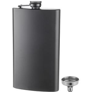 FYL 12 Oz 18/8 Stainless Steel Hip Flask for Liquor with Never-Lose Cap, Leakproof Easy Pour Funnel is Included, Matte Black