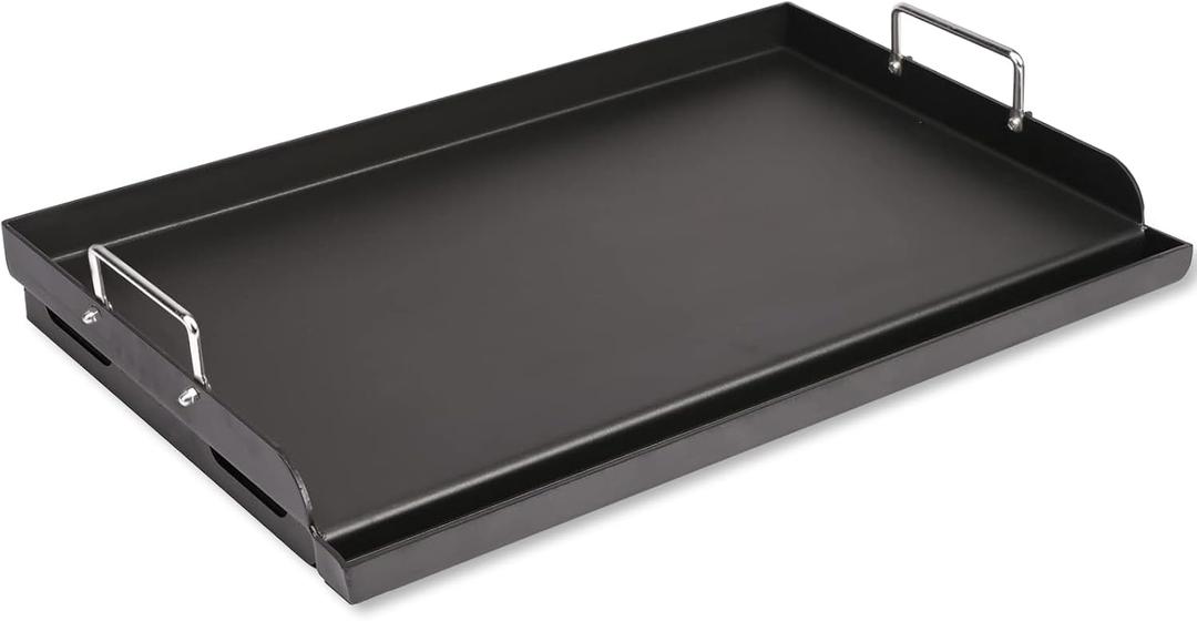 25" x 16" Universal Gas Grill Griddle Plate with Removable Handles,Nonstick Cast Iron Flat Top Cooking Surface,Grease Groove Design for Camping Tailgating Parties on Charcoal/Gas Grills