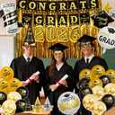 Graduation Decorations 2026, Class of 2026 Party Decorations Set with Banner, 2026 Balloons, Foil Curtains, Hats & Glasses, Black Gold Graduation Party Supplies for High School & College